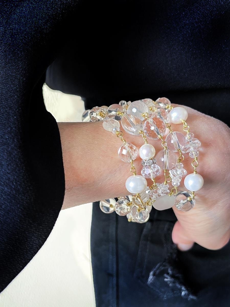 水晶 天然石 ビーズ ブレスレット 5連 ブレス ネックレス 3WAY 天然