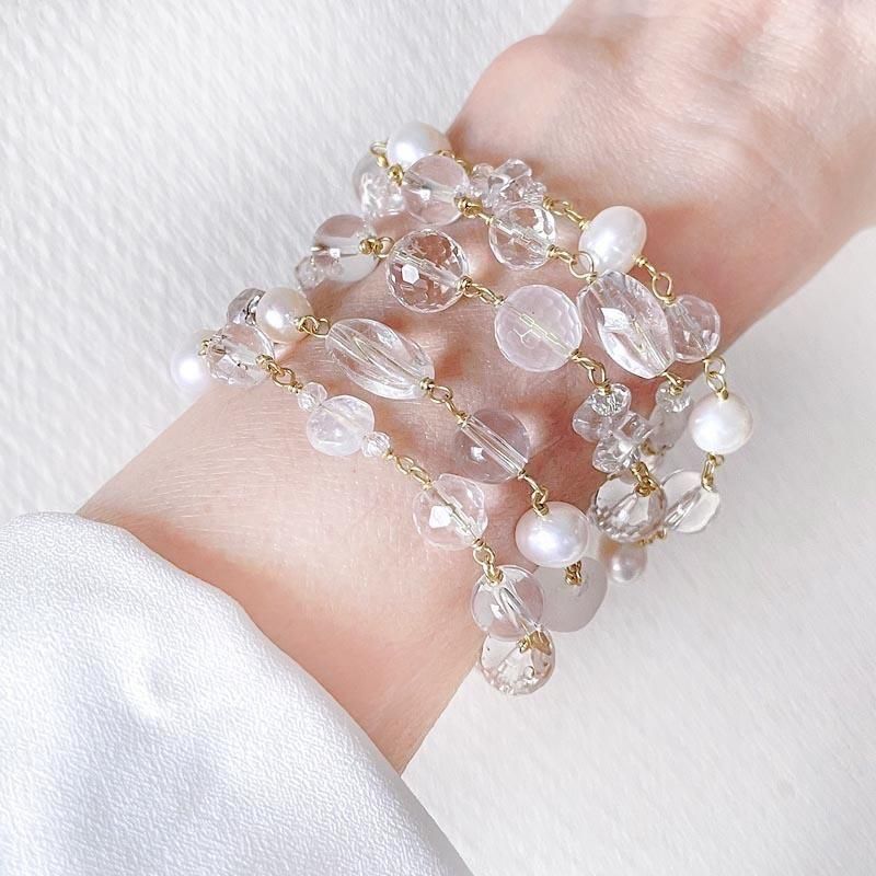 天然石ブレスレット55本＋ネックレス3本（まとめ売り） 水晶 天然石 ビーズ ブレスレット 5連 ブレス ネックレス 3WAY