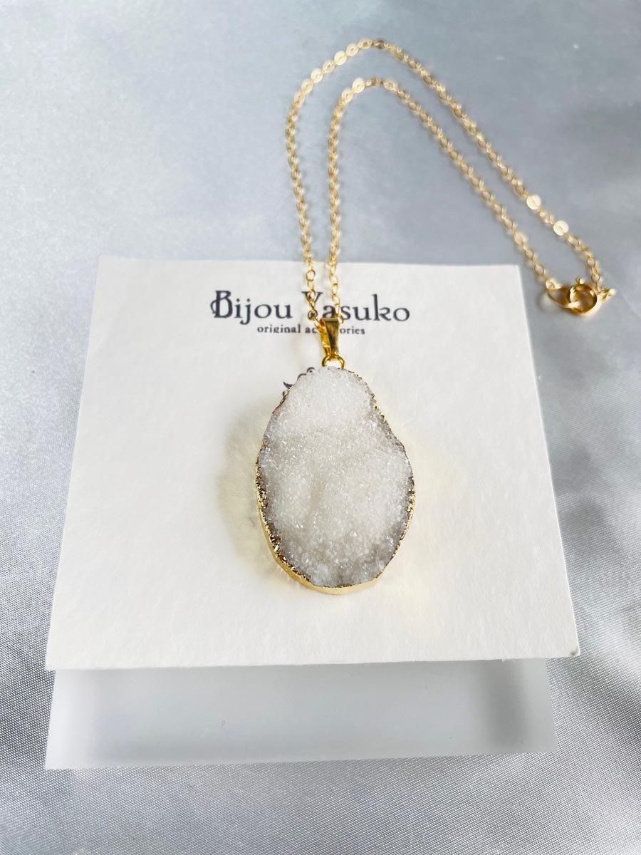 大粒 天然石 ドゥルージークォーツ ペンダントトップ ネックレス