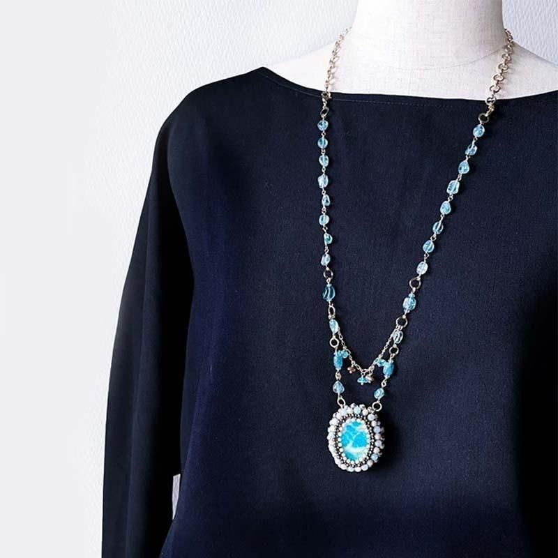 アマゾナイト 天然石 ネックレス 大ぶり 緑 天然石 ペンダント