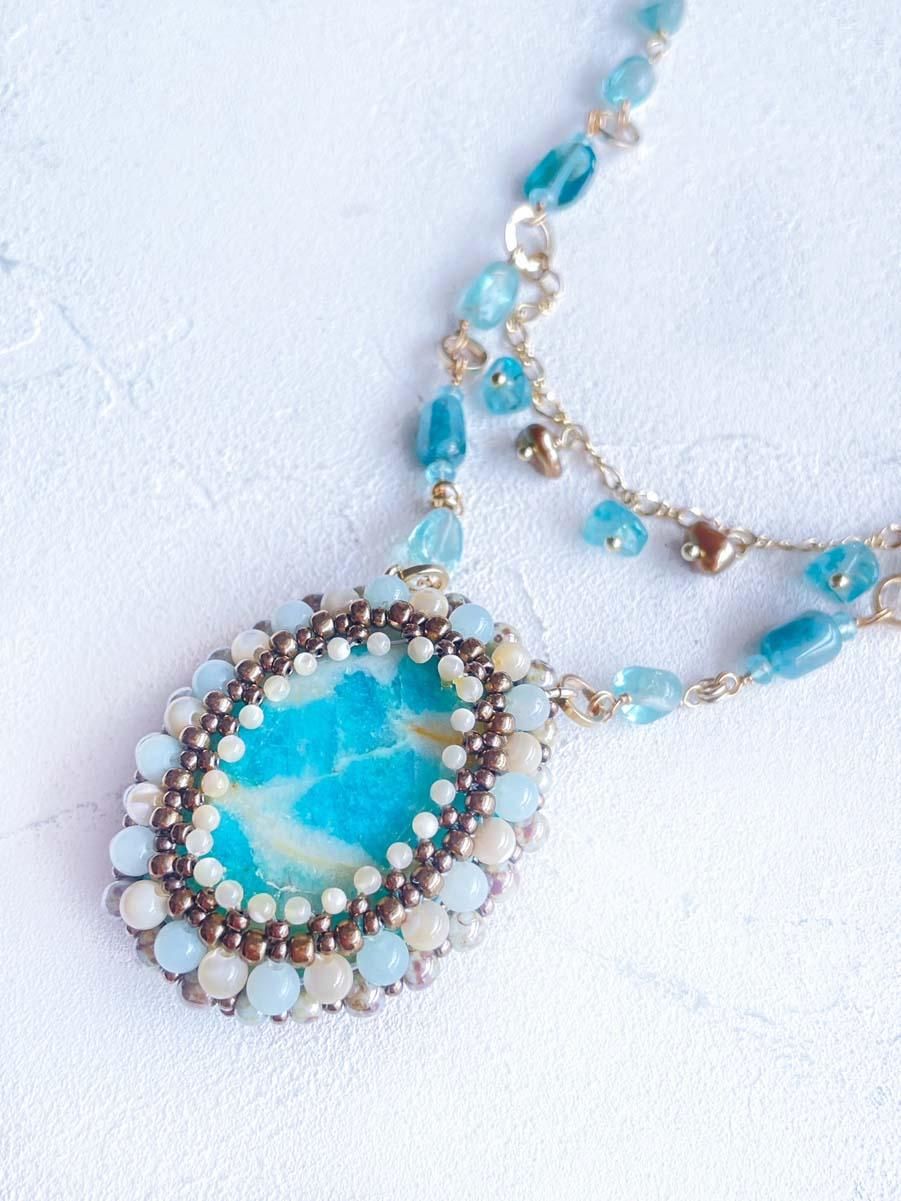 【alma】新品 STEEN ネックレス アマゾナイト 天然石 天然石 アマゾナイト ロングネックレス ミントグリーン ビーズ