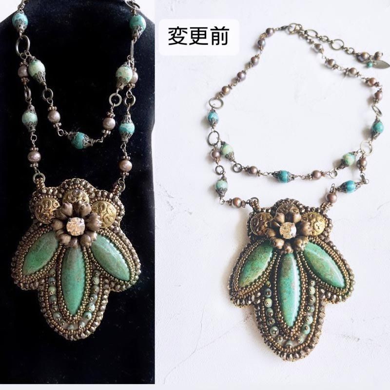 グリーン ターコイズ ビーズ刺繍 ネックレス 大粒 天然