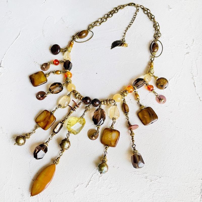 ボヘミアンシック ヴィンテージのマルチストランド木製ビーズ