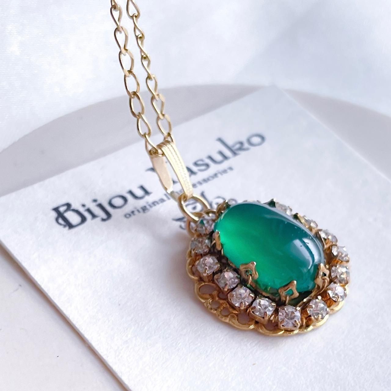 最終価格❗️アンティーク　 グリーンオニキス ネックレス ドロップグリーンオニキスネックレス | neutraltones