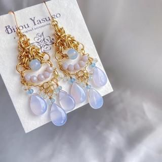 ナチュラルパープルカルセドニー＆ルビーのピアス他 14kgf