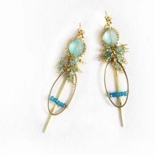 超特価SALE開催！ シャンデリアモチーフ シーブルーカルセドニーイヤリング （シー イヤリング・ノンホールピアス