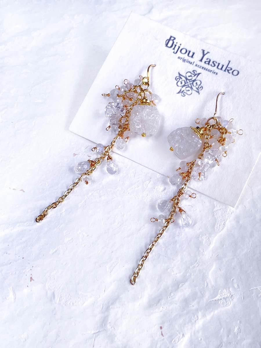 天然石☆超大粒アゲートドゥルージーのピアス14kgf 天然石☆超大粒アゲートドゥルージーのピアス14kgf ドゥルージー