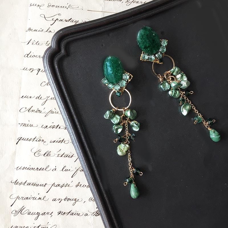 No.342】グリーンアベンチュリンのマスカットのようなイヤリング/ピアス