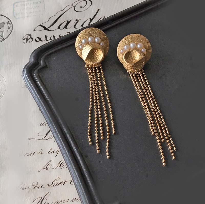 ヴィンテージ ゴールド ロング チェーン ピアス・イヤリング