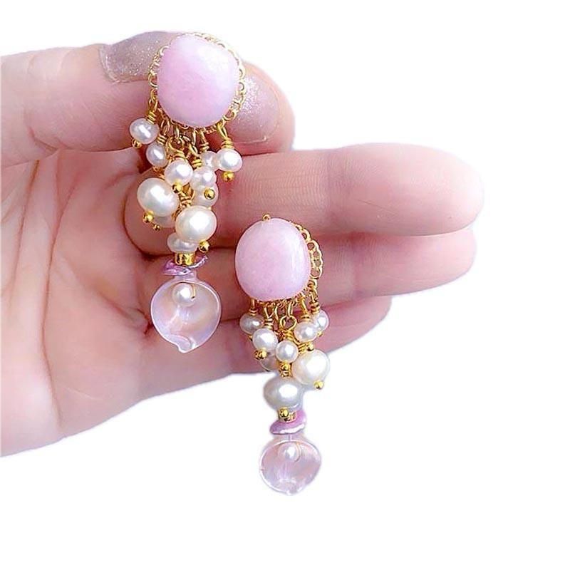 No.650-a】気まぐれ 淡水パール 天然石 唯一無二のイヤリング/ピアス