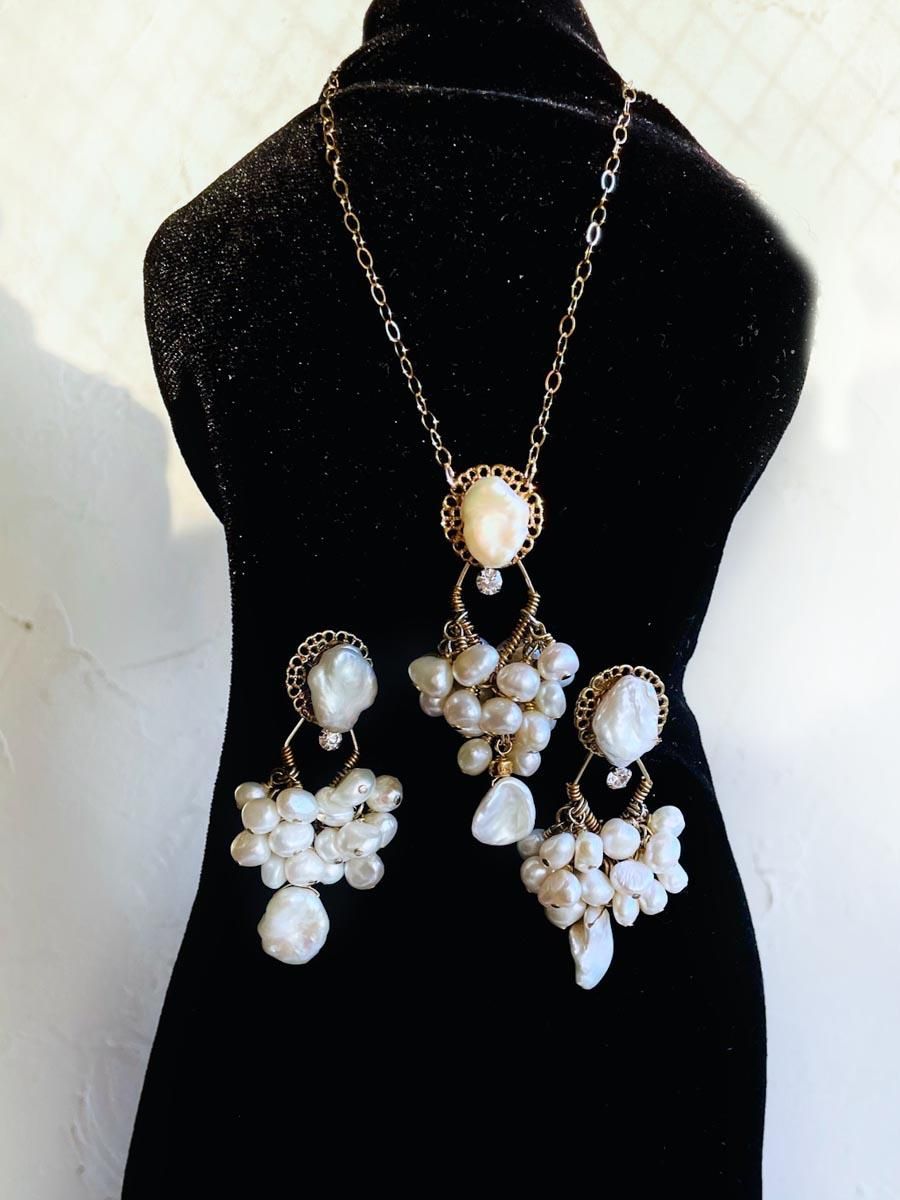 ウェディング 結婚式 淡水 バロックパール ビジュー ピアス イヤリング