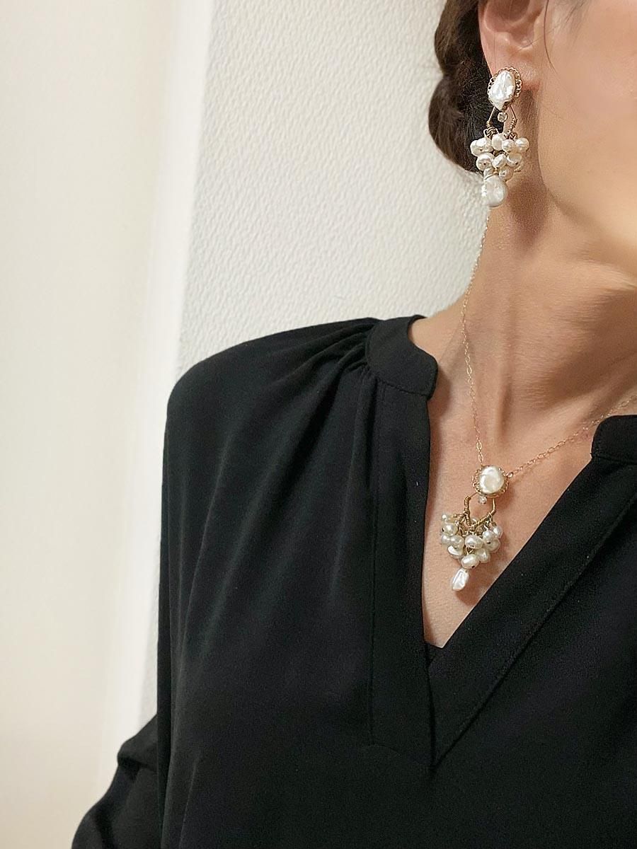 ウェディング 結婚式 淡水 バロックパール ビジュー ピアス イヤリング