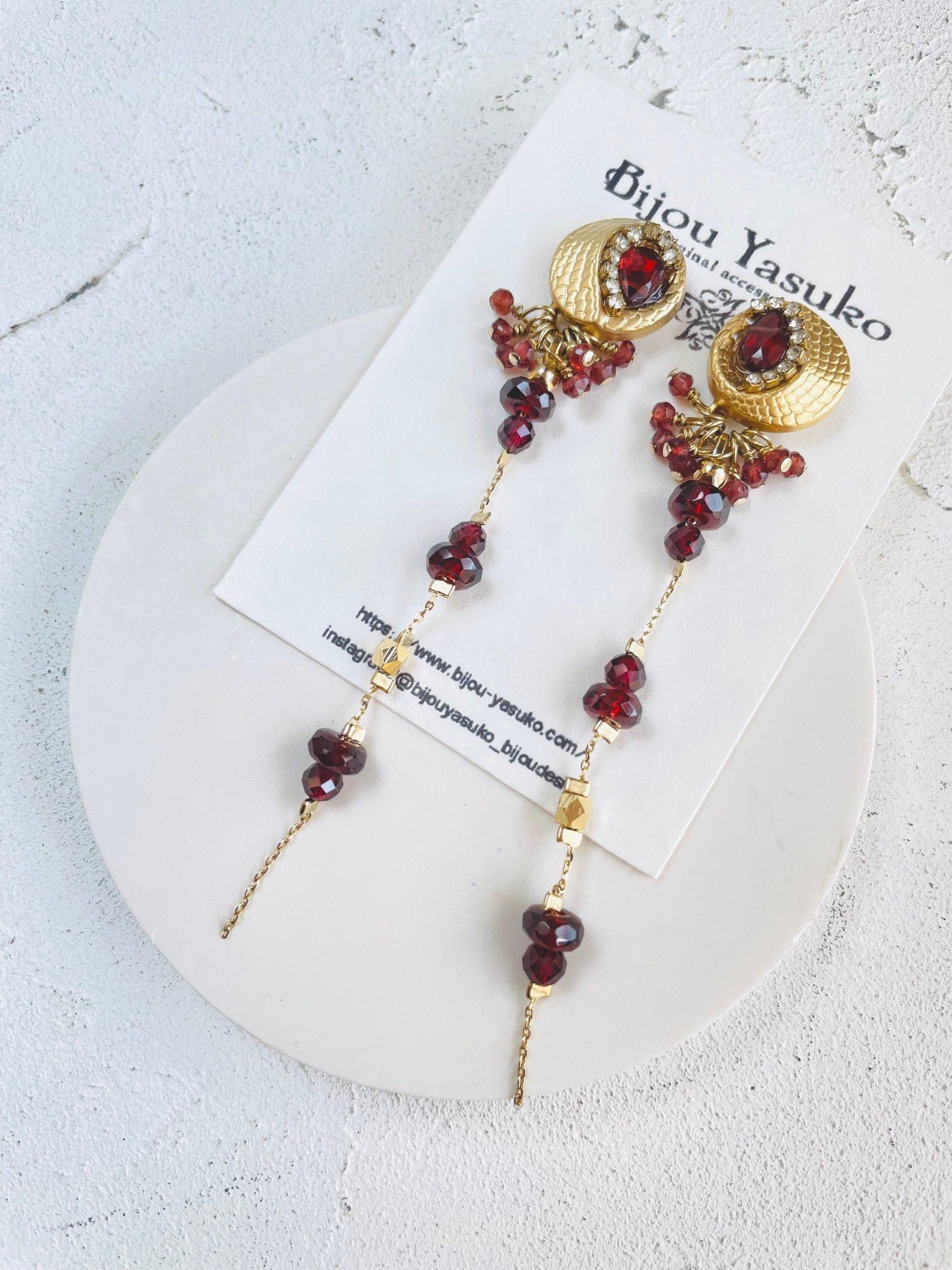 当店の記念日 超希少品〉14 18kゴールドガーネットロングピアス アクセサリー