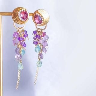 シトリンピアス・イヤリング、ゴールドアクセサリー 琥珀