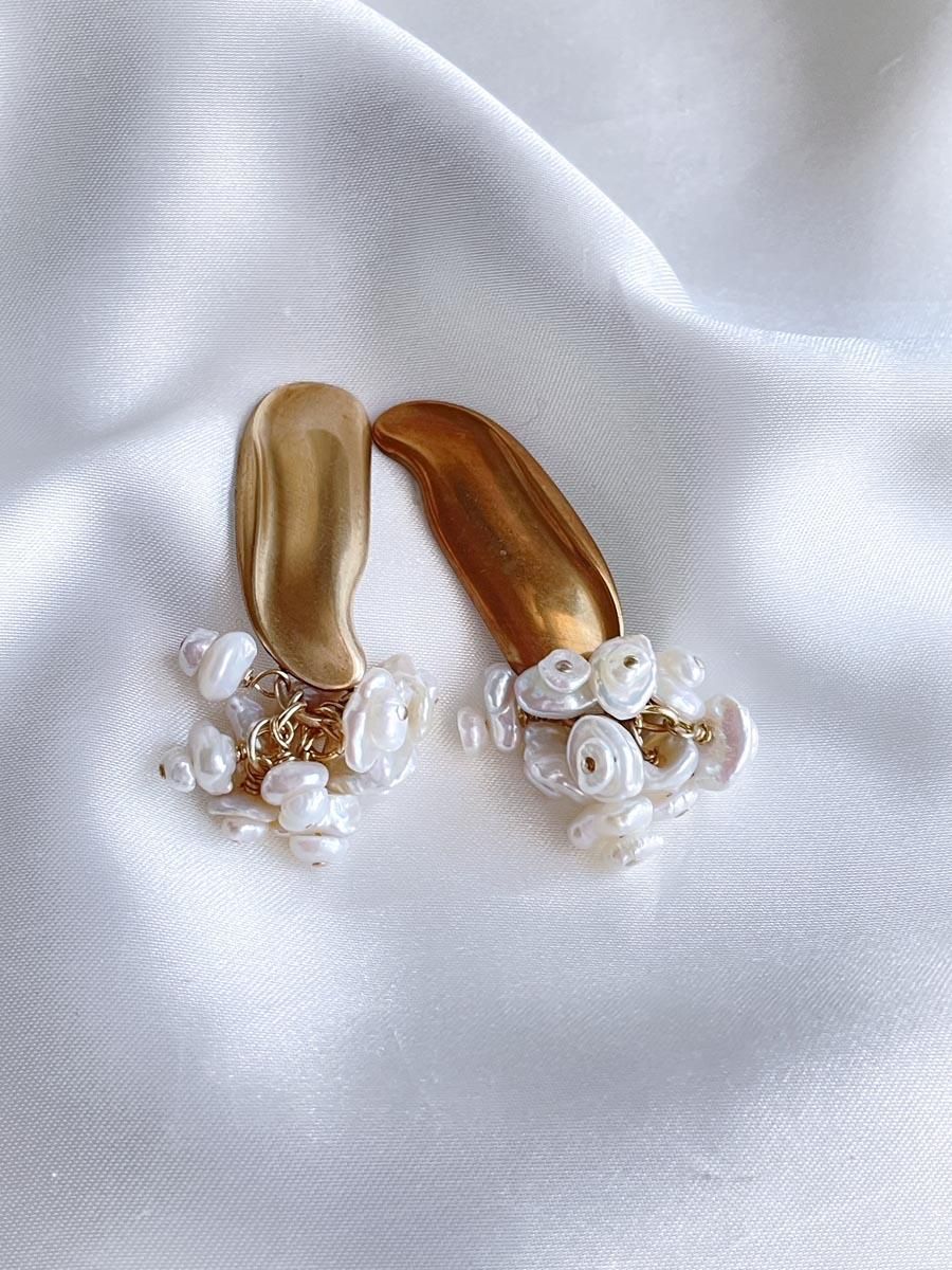 ケシパール ピアス パール18k ゴールド 淡水パール 大ぶりピアス