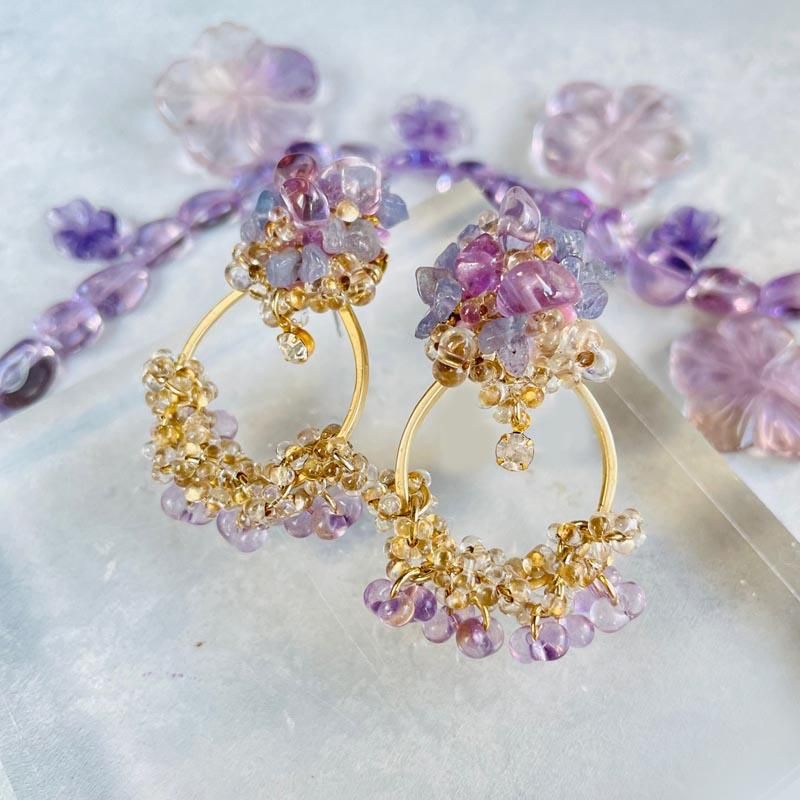 期間限定579*ビオラ×紫陽花 ピアス イヤリング - ピアス 期間限定579*ビオラ×紫陽花 ピアス イヤリング - ピアス