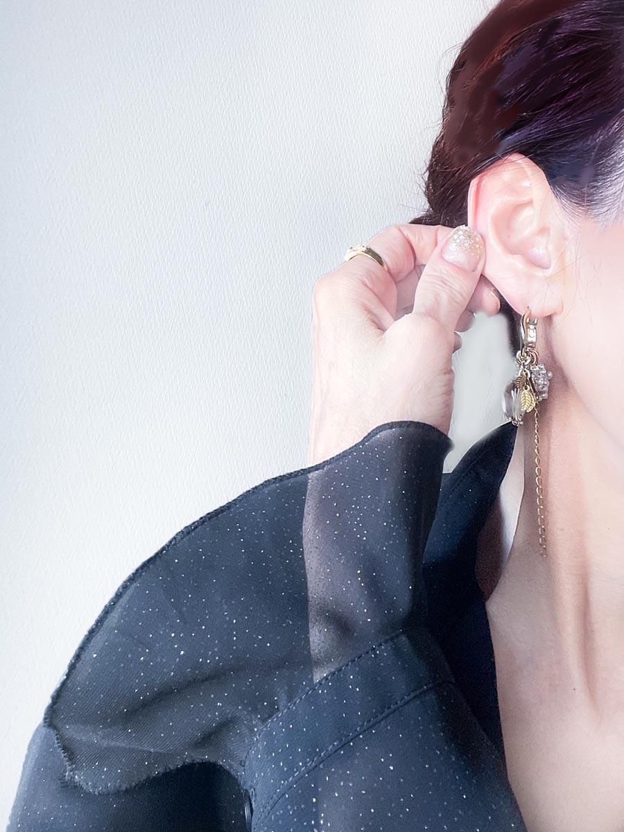 オニキス 水晶 天然石 フープ ピアス イヤリング 淡水パール 着せ替え