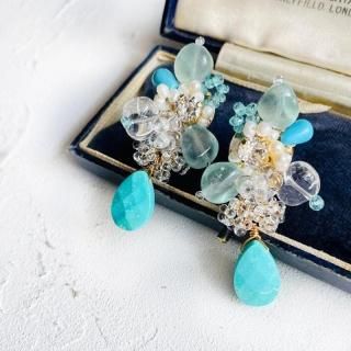 ターコイズ ネックレス、ブレスレットとターコイズピアス