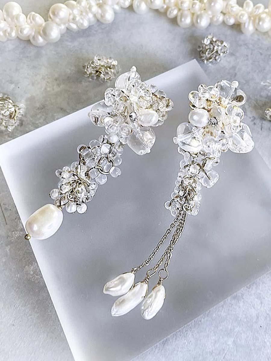 803 再販 シルバー×クリア 氷 アシンメトリー 大ぶり ピアス