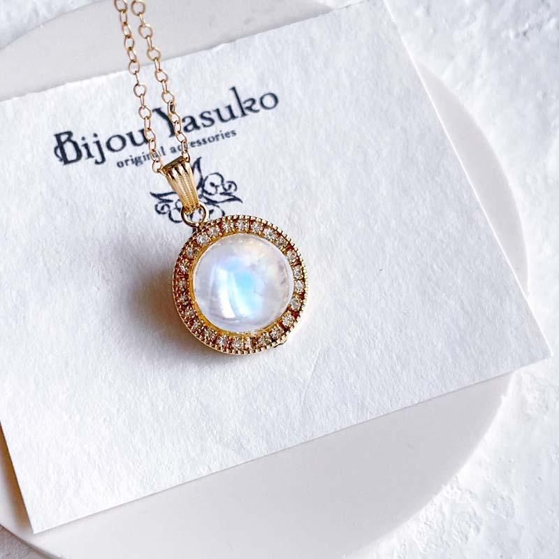 ブルームーンストーン カボション 天然石 ペンダント トップ チェーン