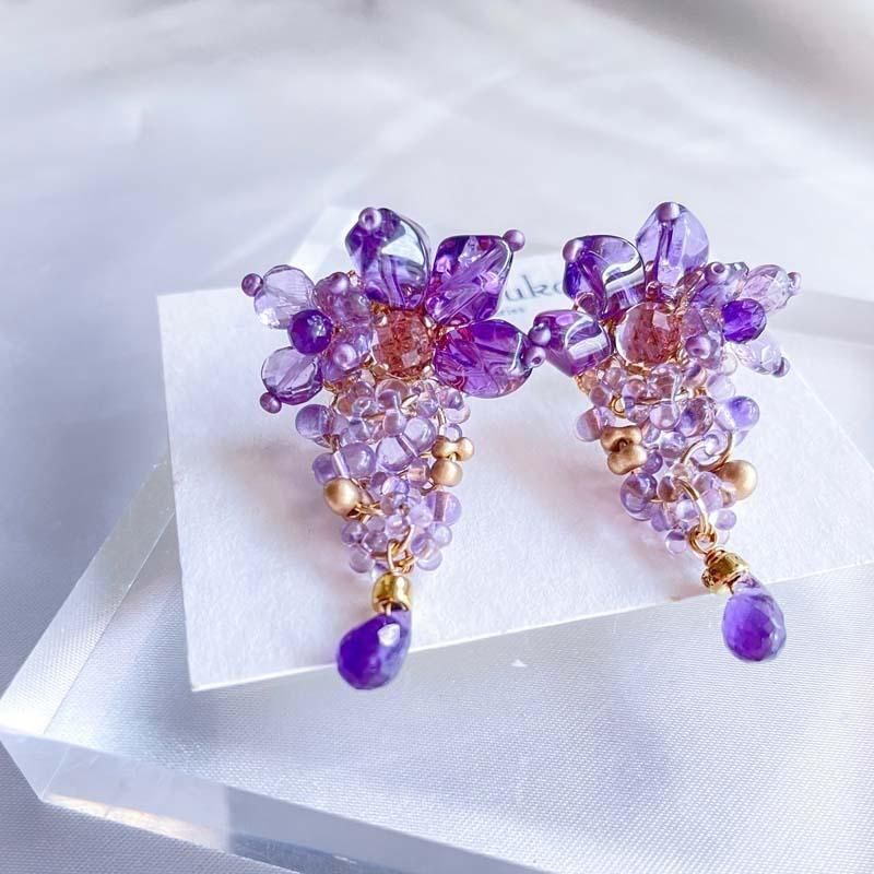 no.660 藤ビジューピアス　イヤリング　和風　成人式　着物　紫 no.660 藤ビジューピアス イヤリング 和風 成人式 着物 紫 楽天