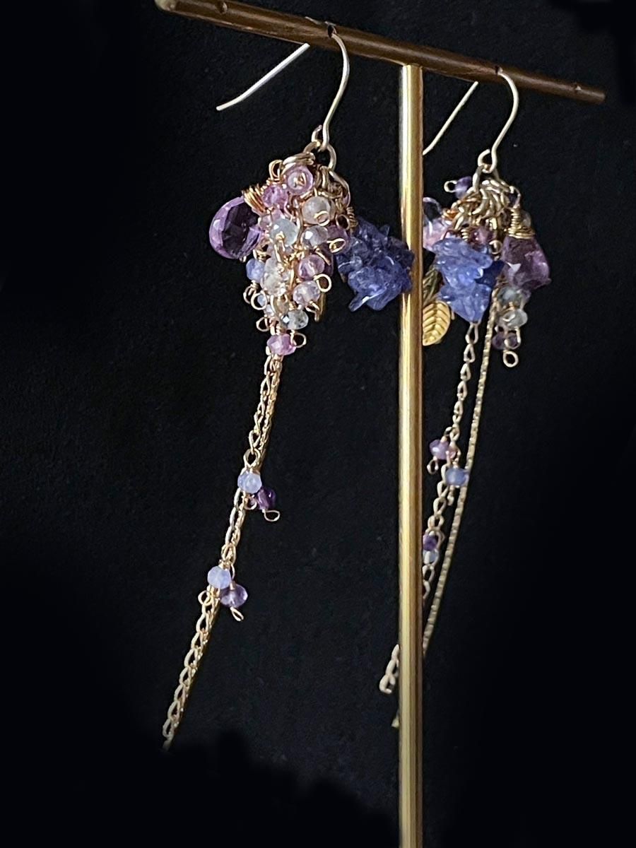 紫陽花 ピアス タンザナイト 天然石 イヤリング・ピアス ゴールド