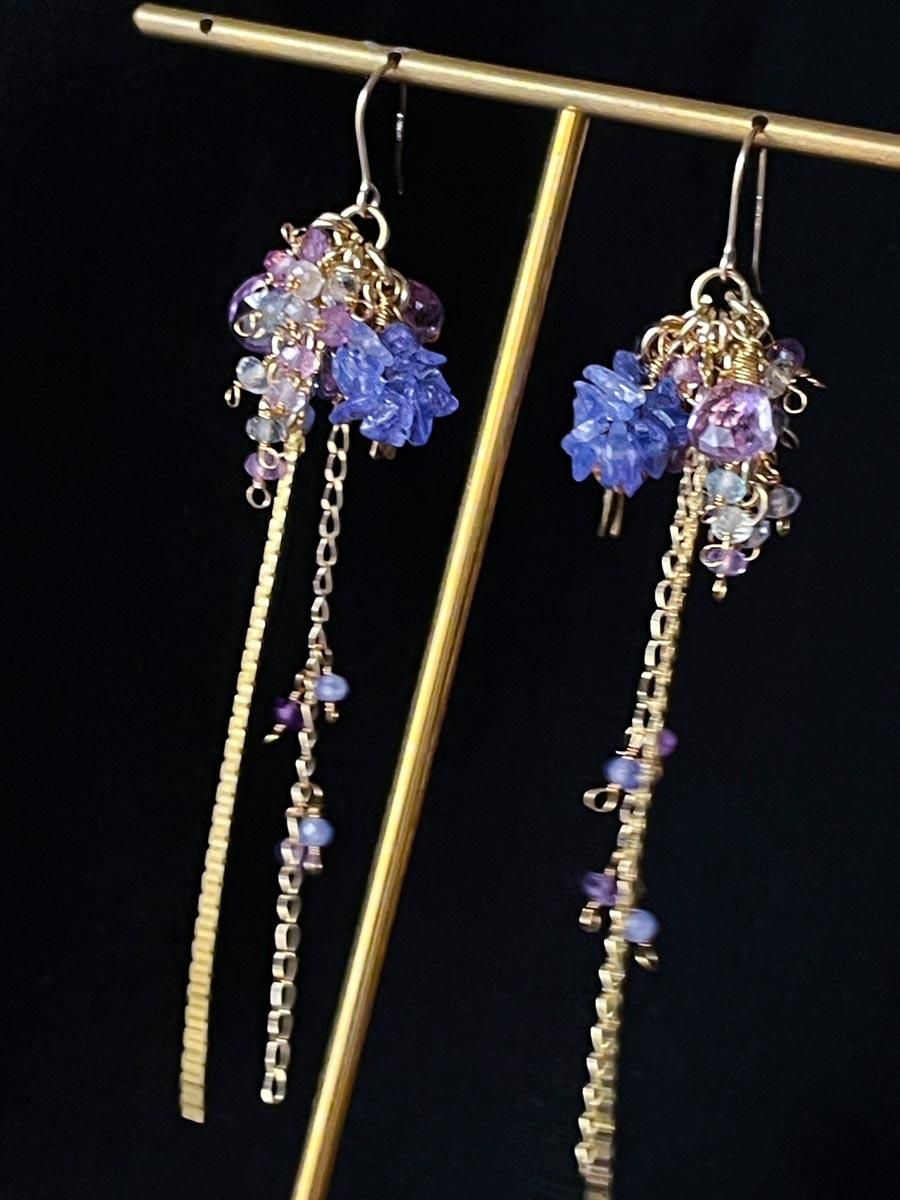 紫陽花 ピアス タンザナイト 天然石 イヤリング・ピアス ゴールド