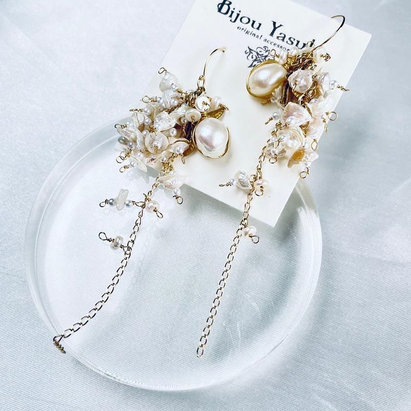 結婚式 お呼ばれ イヤリング・ピアス 大ぶり 淡水 ケシ パール