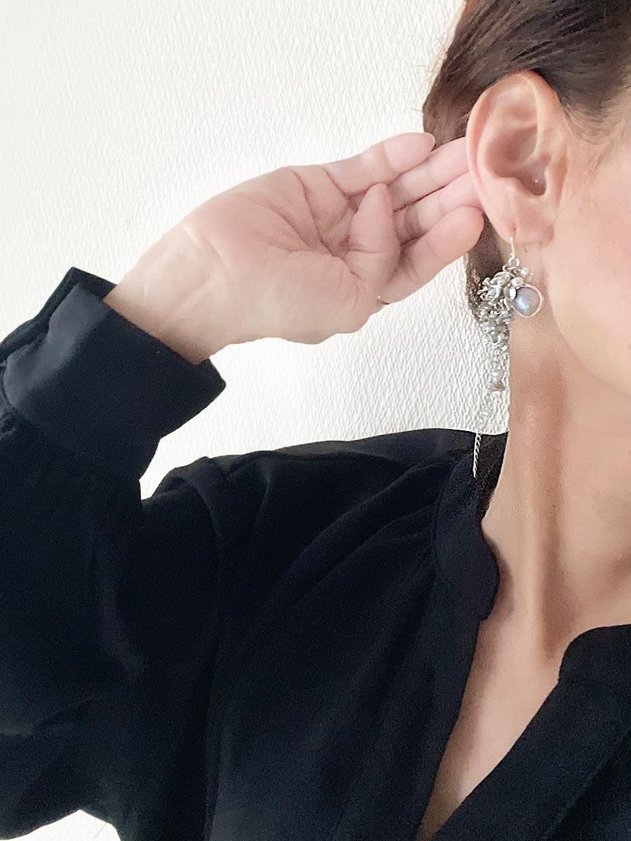淡水 ケシ パール ロング ピアス・イヤリング シルバー 揺れる