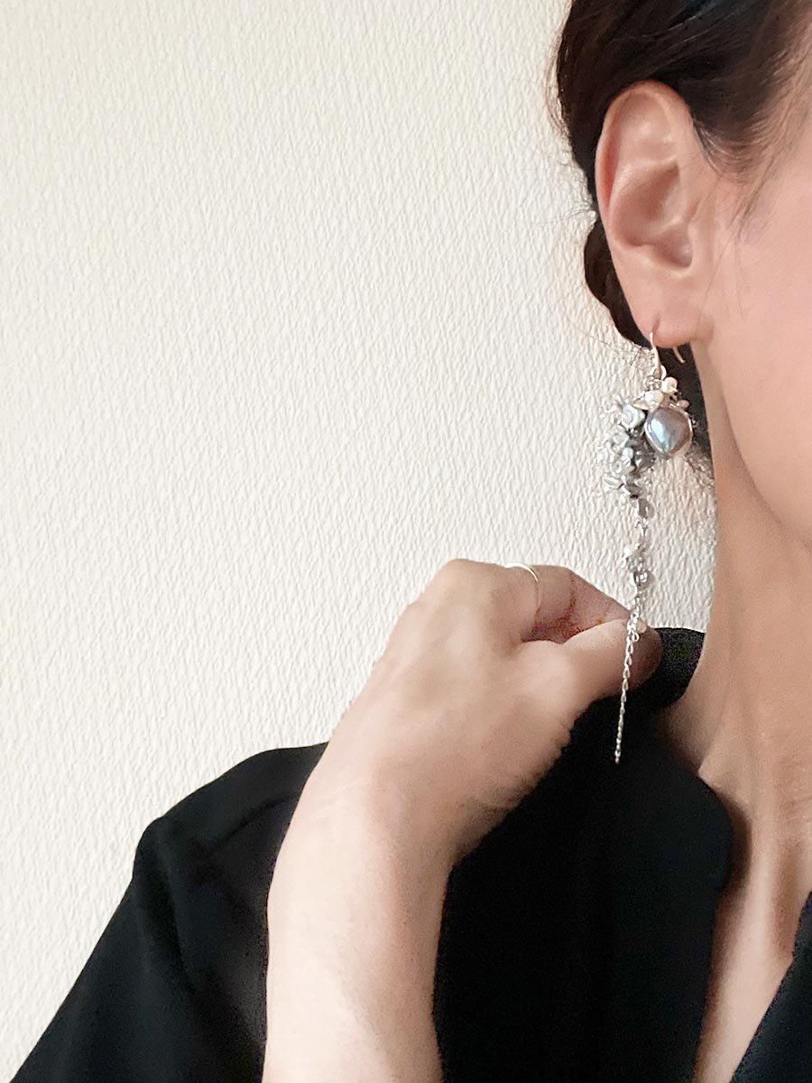 淡水 ケシ パール ロング ピアス・イヤリング シルバー 揺れる