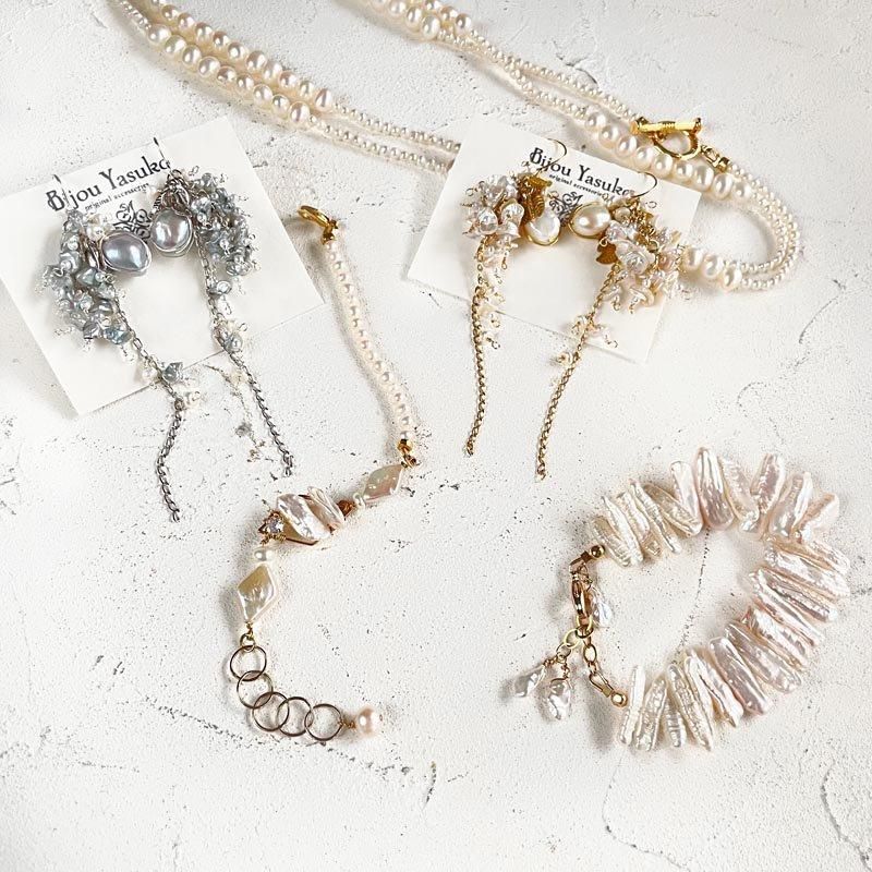 ホワイトハーツビーズ シルバー無垢入りブレスレット アンティーク