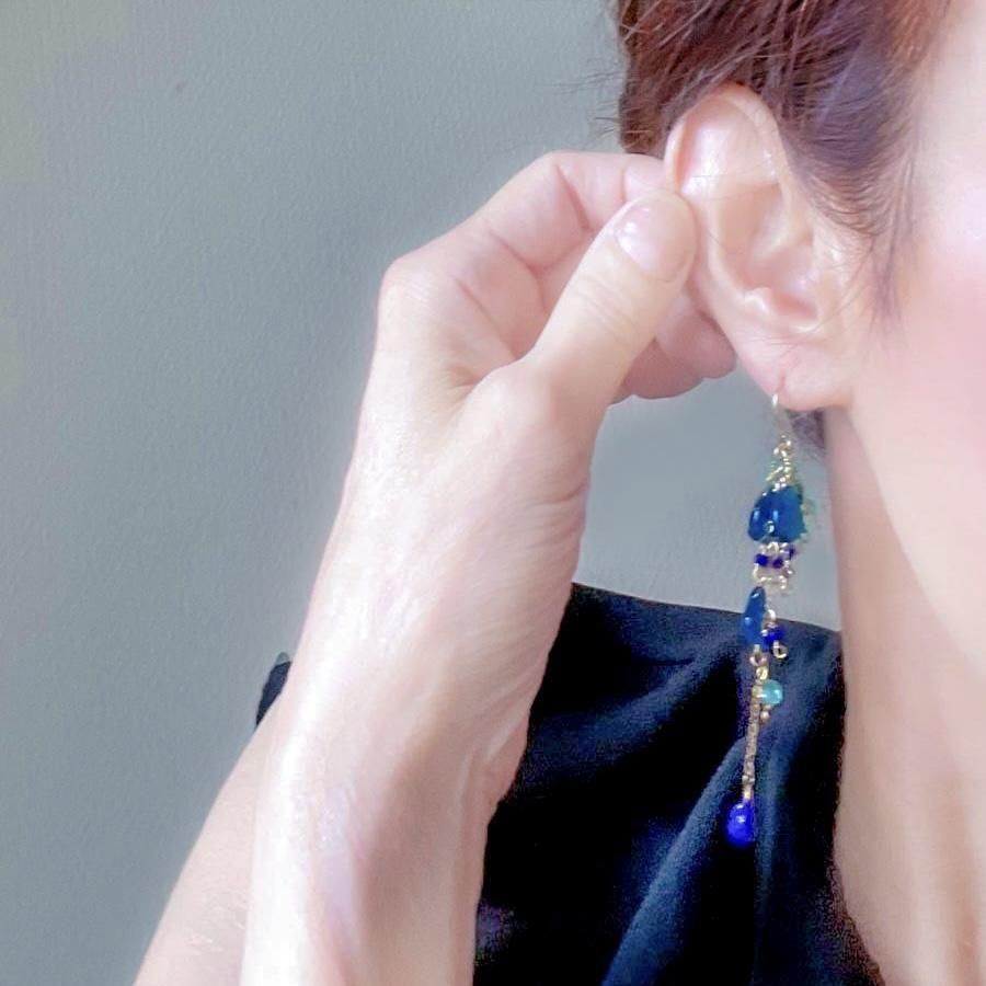 アパタイト ラピスラズリ 青 天然石 ピアス・イヤリング