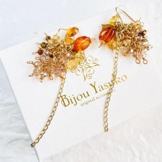 シトリンピアス・イヤリング、ゴールドアクセサリー 琥珀