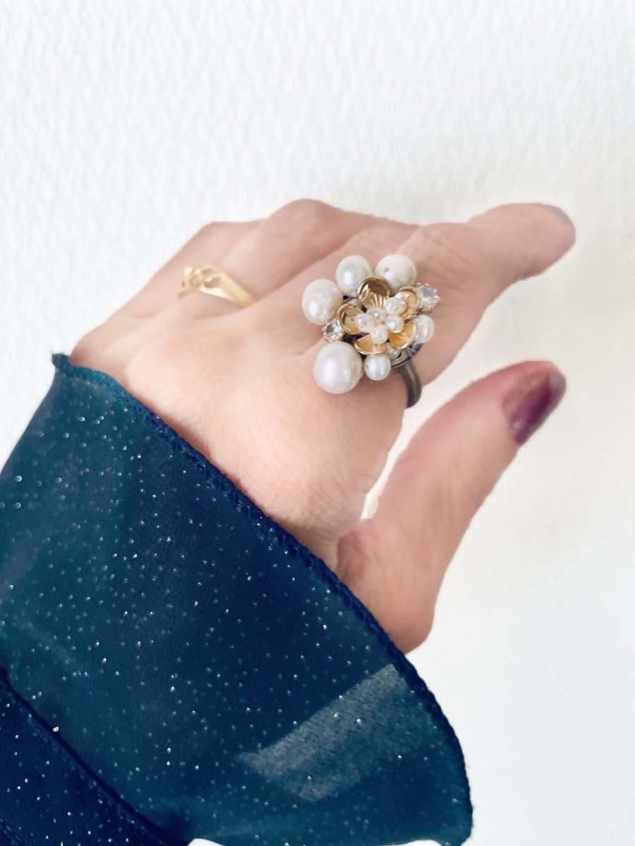 淡水真珠5つ並んだリング 天然淡水バロックパールリング レディース