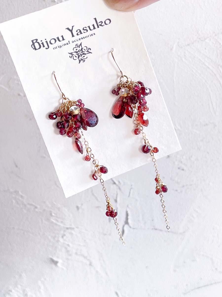 14Kガーネットベビーパールゴールドイヤリング 14Kガーネットベビーパールゴールドイヤリング ガーネットベビーパール