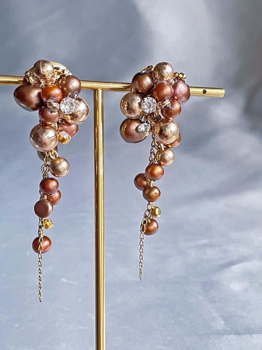 【No.683】ビジュー×つぶつぶ淡水パールのイヤリング/ピアス No.683】ビジュー×つぶつぶ淡水パールのイヤリング/ピアス