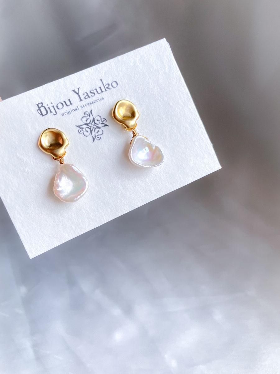 花びら パール ピアス・イヤリング 大粒 バロック パール 淡水