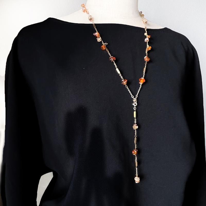 ロングネックレス　琥珀　鼈甲　グリンーンアンバー ロングネックレス 琥珀 鼈甲 グリンーンアンバー ロングネックレス