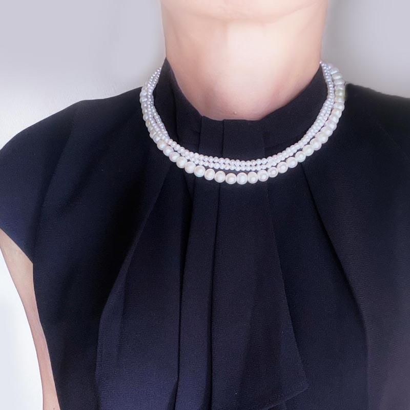 14K 淡水パール　3連ネックレス　ヴィンテージ 淡水パール 3連 ネックレス ゴールド マンテル ネックレス