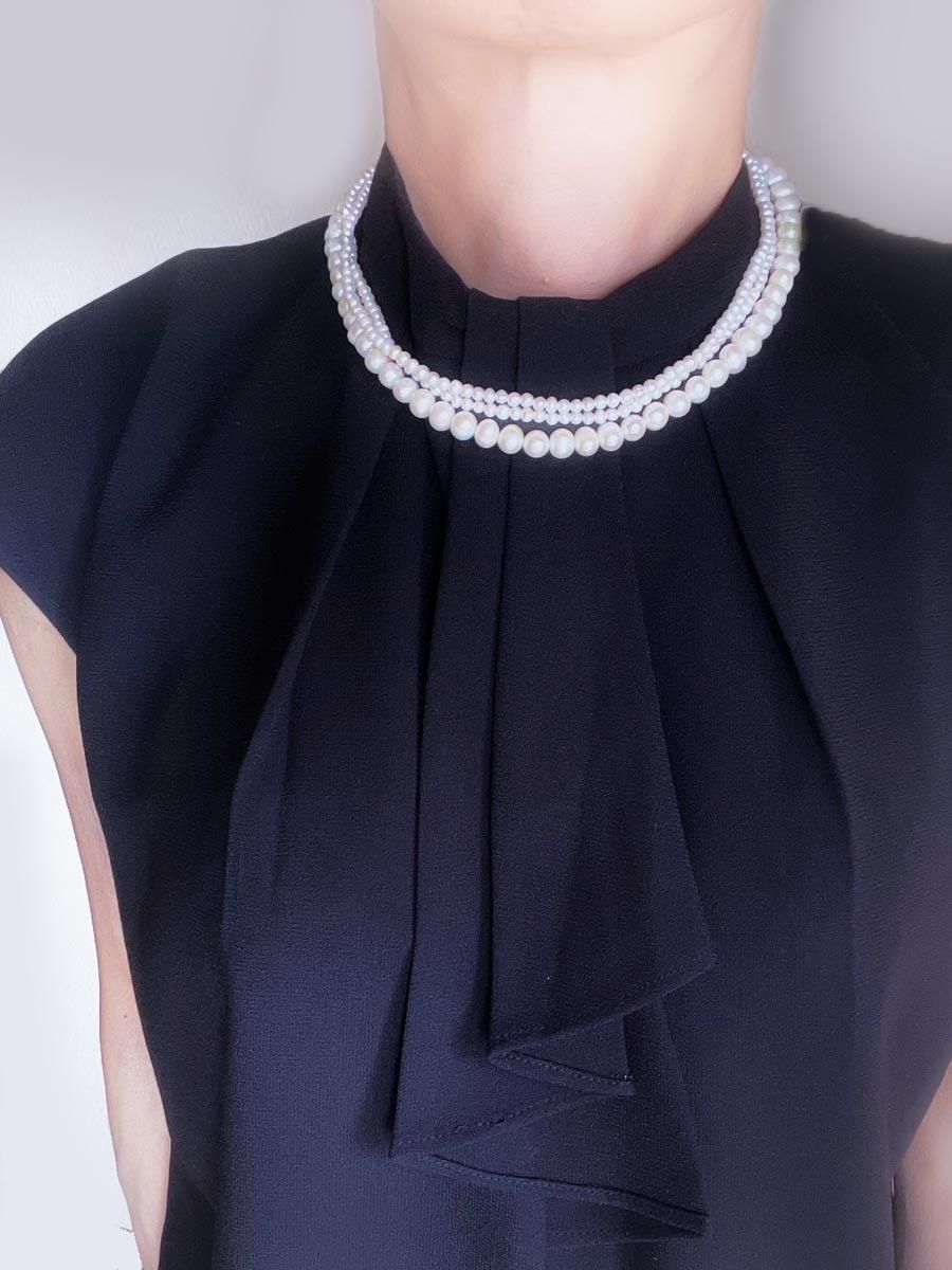 淡水パール 3連 ネックレス ゴールド マンテル ネックレス