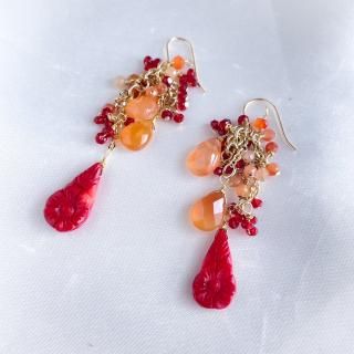 オレンジ カーネリアン 赤珊瑚 天然石 ピアス・イヤリング 還暦