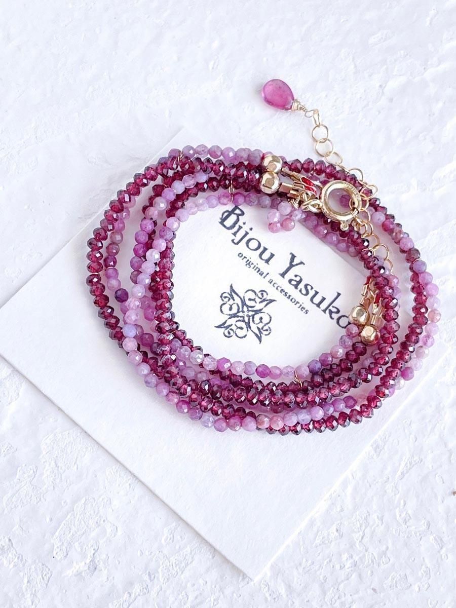 ピンク天然石ビーズブレスレット サファイア ブレスレット 天然石 ピンク サファイア ガーネット