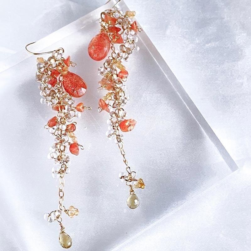 Kaya様　宝石質✨オレゴンサンストーン　ピアス　14kgf　他2点 Kaya様 宝石質✨オレゴンサンストーン ピアス 14kgf 他2点