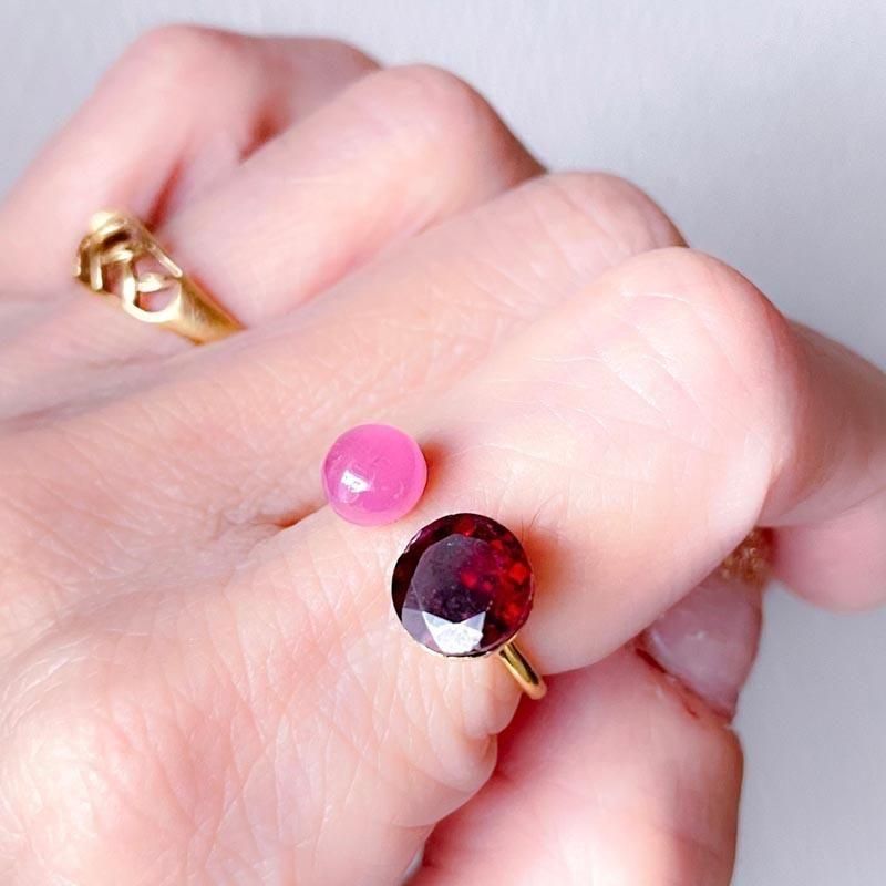 ピンク サファイア ガーネット フォーク リング 天然石 リング
