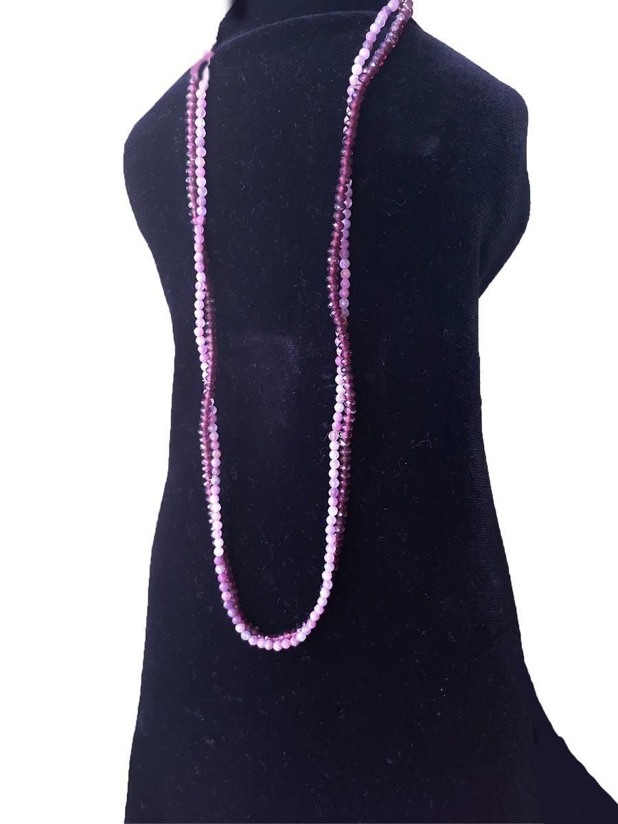 14kgf ピンク サファイア ネックレス 2連 ガーネット ビーズ 赤