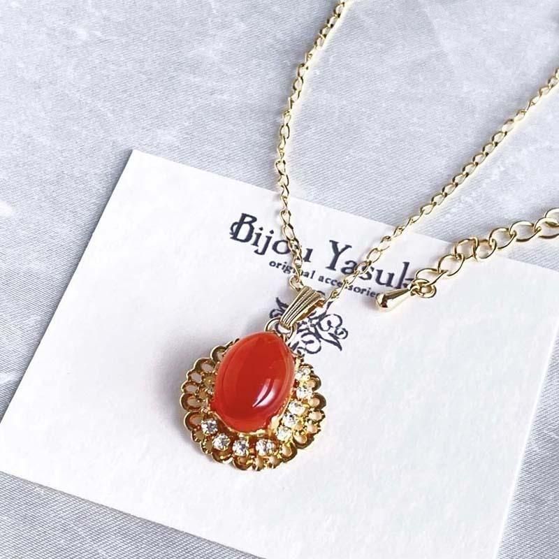 カーネリアン ペンダントと赤いネックレスセット5 カーネリアン ネックレス 三連 ｜ 天然石通販の4976堂