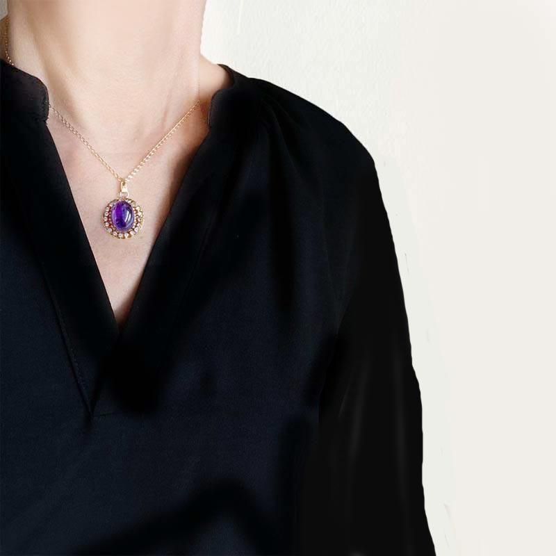 大粒 アメジスト ネックレス 天然石 ペンダント ネックレス ゴールド