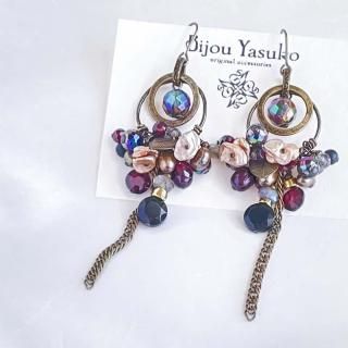 黒 オニキス タッセル イヤリング オニキス カボション 大ぶり