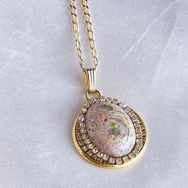 天然 オパール カボションカット ネックレス ゴールド 天然石 オパール