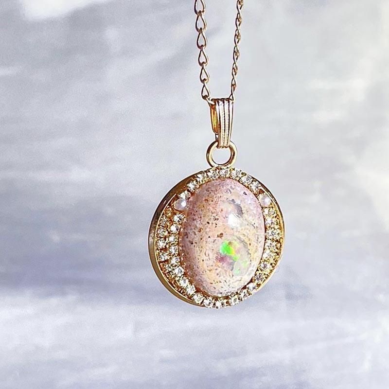 天然 オパール カボションカット ネックレス ゴールド 天然石 オパール